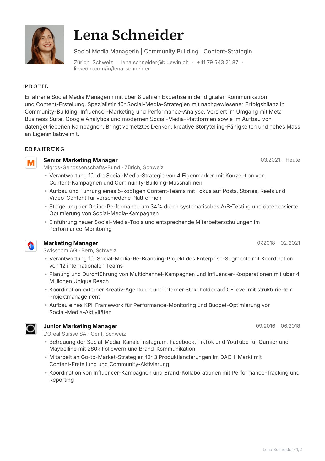 Lebenslauf-Layout Swiss Executive