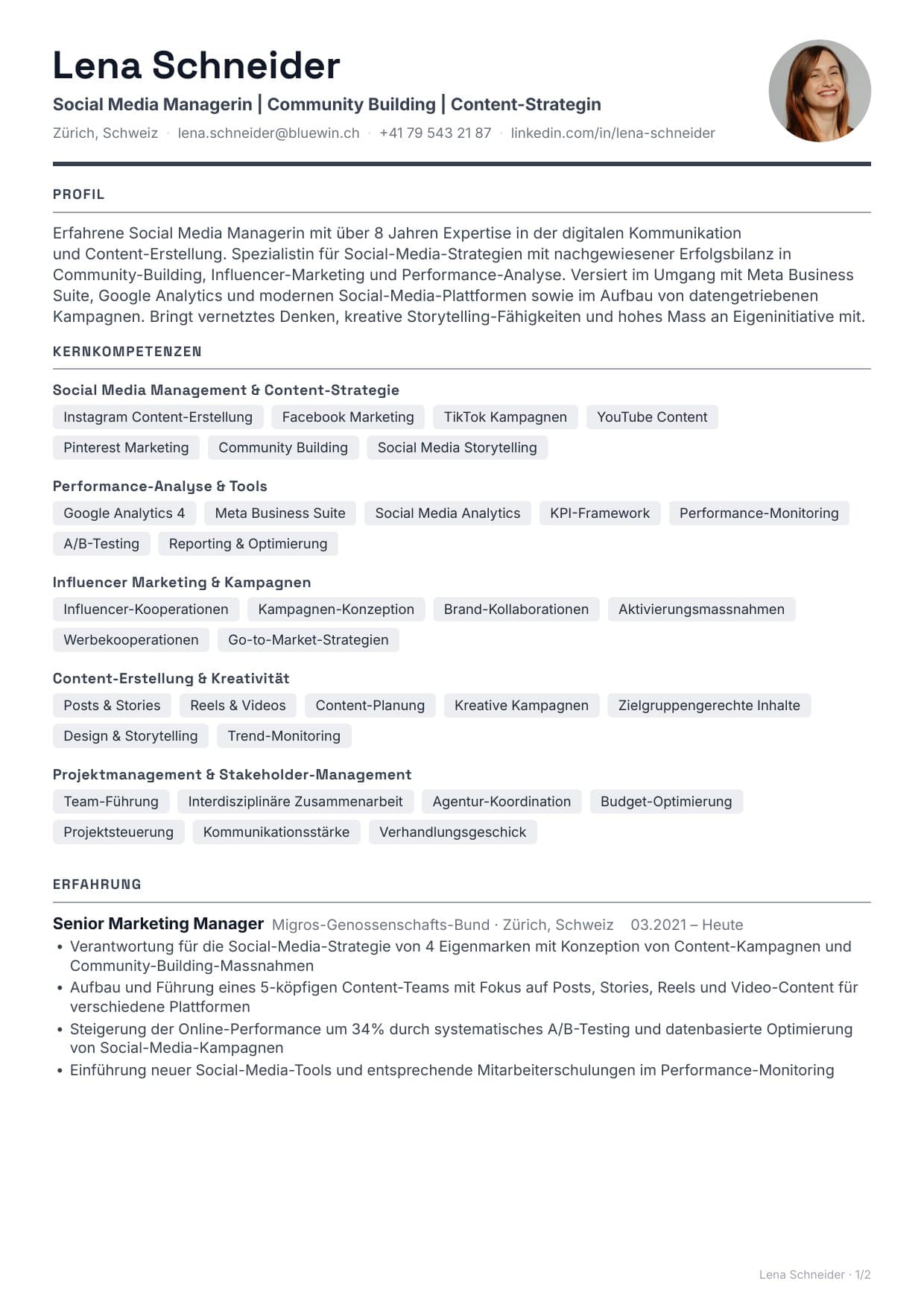 Lebenslauf-Layout Kompetenzen zuerst